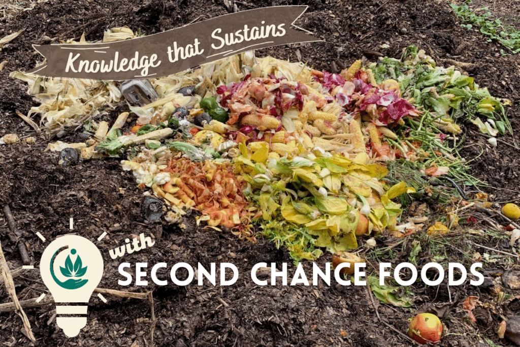 pile of aged compost with fresh colorful food scraps on top