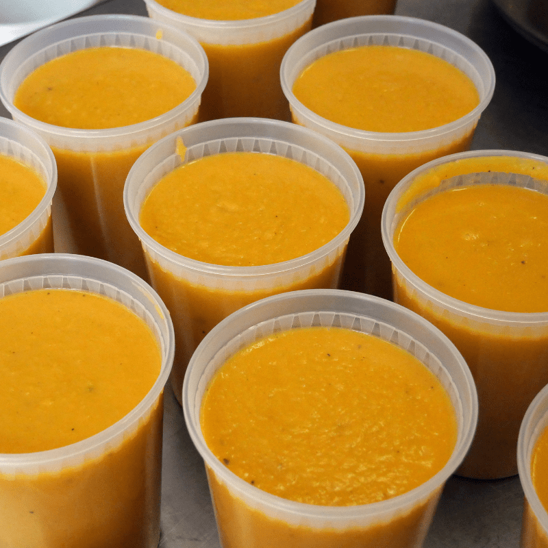 individual quarts of curried squash soup
