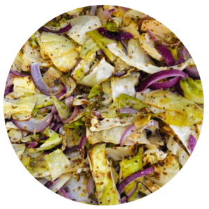 This mustard cabbage is paired with pulled roasted chicken