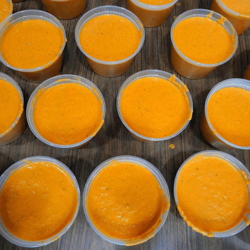 individually portioned quarts of carrot soup