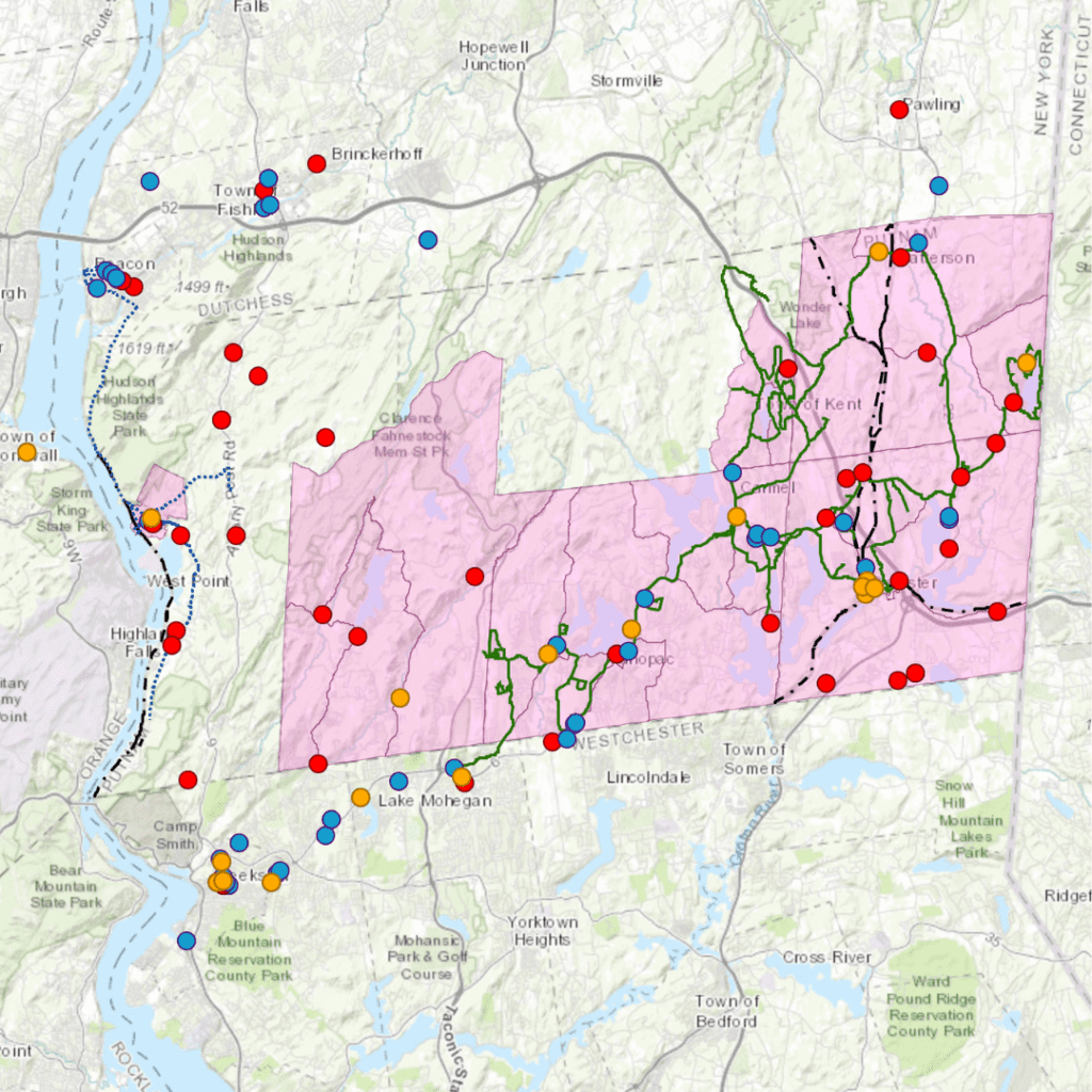 map of putnam county with pink higlights showing areas with limited access to food