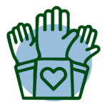 drawing of three hands raised the middle with a heart on the sleeve
