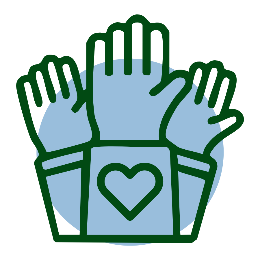 drawing of three hands raised the middle with a heart on the sleeve