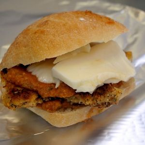 chicken parmesan sandwich slider on a piece of aluminum foil